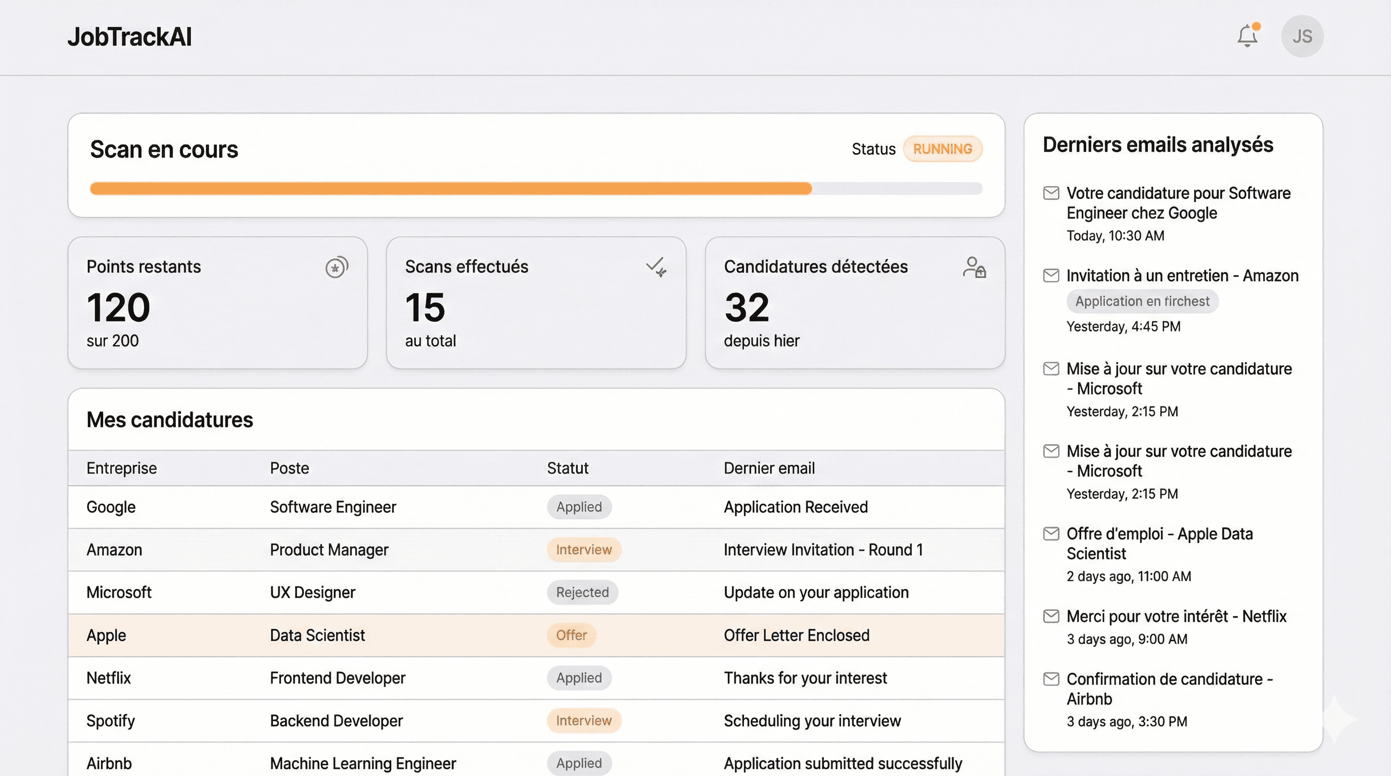 Job applications dashboard